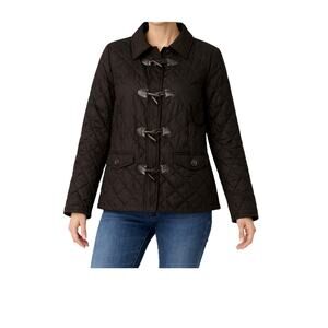 Charter Club Jacket Womens Size L Brown Quilted Toggle Zip Close Classic Preppy